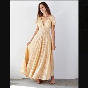 Christy Dawn Fitzgerald Silk Lace Dress Gown, Small, Peach Cream